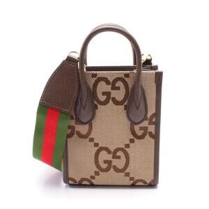 Gucci Jumbo GG Tote Bag Canvas Leather Beige Brown